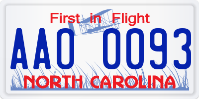 NC license plate AAO0093