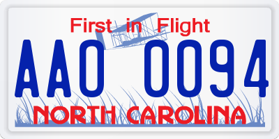 NC license plate AAO0094