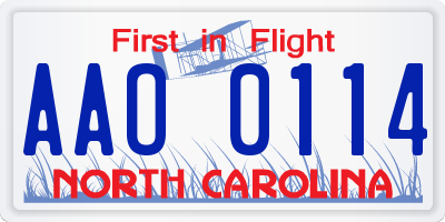 NC license plate AAO0114