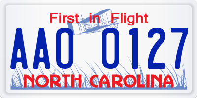NC license plate AAO0127