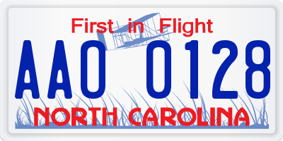 NC license plate AAO0128