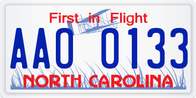 NC license plate AAO0133