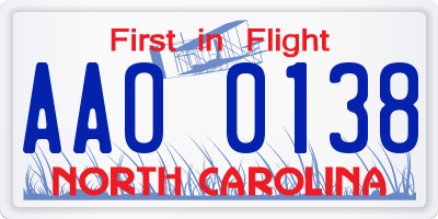 NC license plate AAO0138