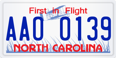 NC license plate AAO0139