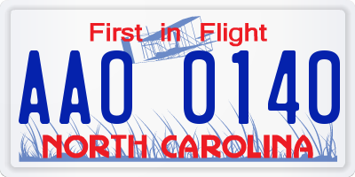 NC license plate AAO0140