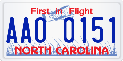 NC license plate AAO0151