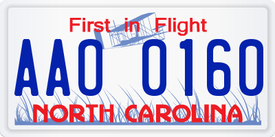 NC license plate AAO0160