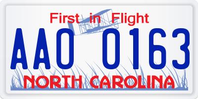 NC license plate AAO0163