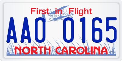 NC license plate AAO0165