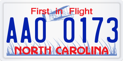 NC license plate AAO0173