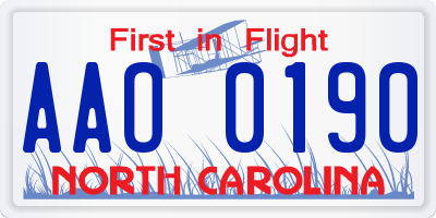 NC license plate AAO0190