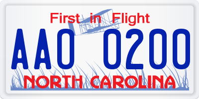 NC license plate AAO0200