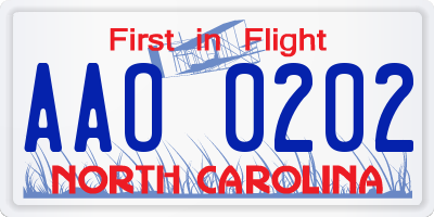 NC license plate AAO0202