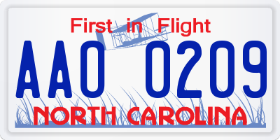 NC license plate AAO0209