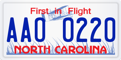 NC license plate AAO0220