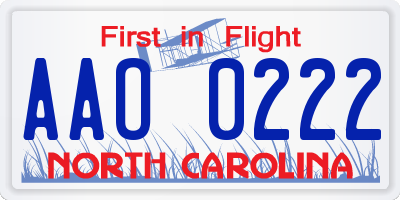 NC license plate AAO0222