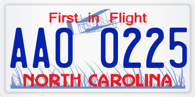 NC license plate AAO0225