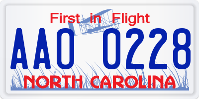 NC license plate AAO0228