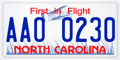 NC license plate AAO0230