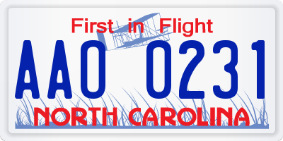 NC license plate AAO0231