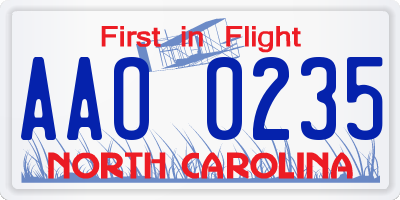 NC license plate AAO0235