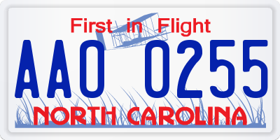 NC license plate AAO0255