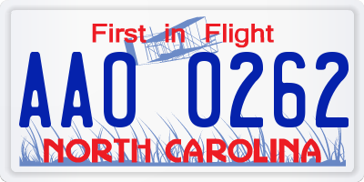 NC license plate AAO0262