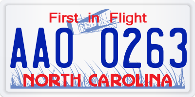 NC license plate AAO0263