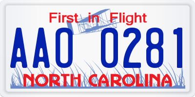 NC license plate AAO0281