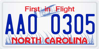 NC license plate AAO0305