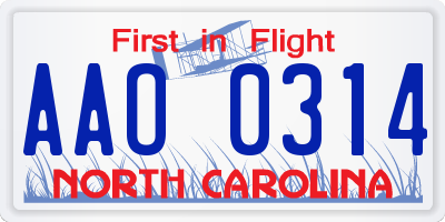 NC license plate AAO0314