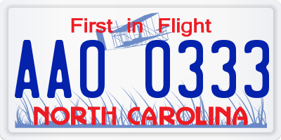 NC license plate AAO0333