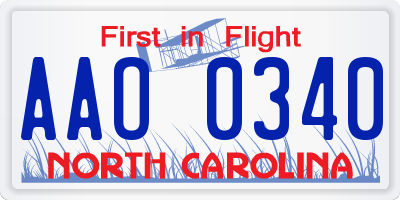 NC license plate AAO0340