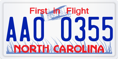NC license plate AAO0355