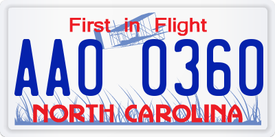NC license plate AAO0360