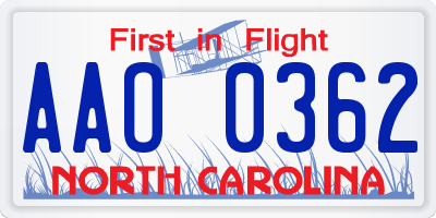 NC license plate AAO0362