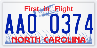 NC license plate AAO0374