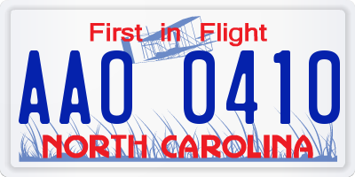 NC license plate AAO0410
