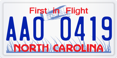 NC license plate AAO0419