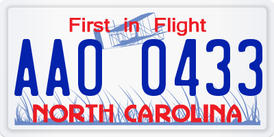 NC license plate AAO0433