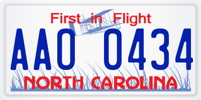 NC license plate AAO0434