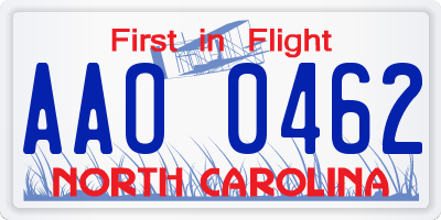 NC license plate AAO0462