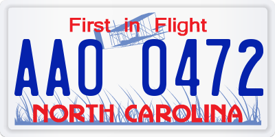 NC license plate AAO0472