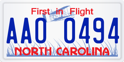 NC license plate AAO0494