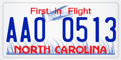 NC license plate AAO0513