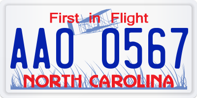 NC license plate AAO0567