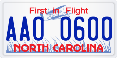 NC license plate AAO0600