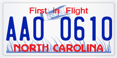 NC license plate AAO0610