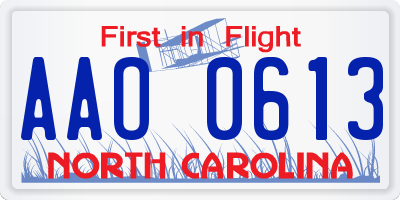 NC license plate AAO0613