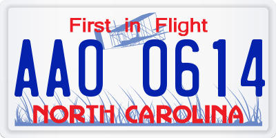 NC license plate AAO0614